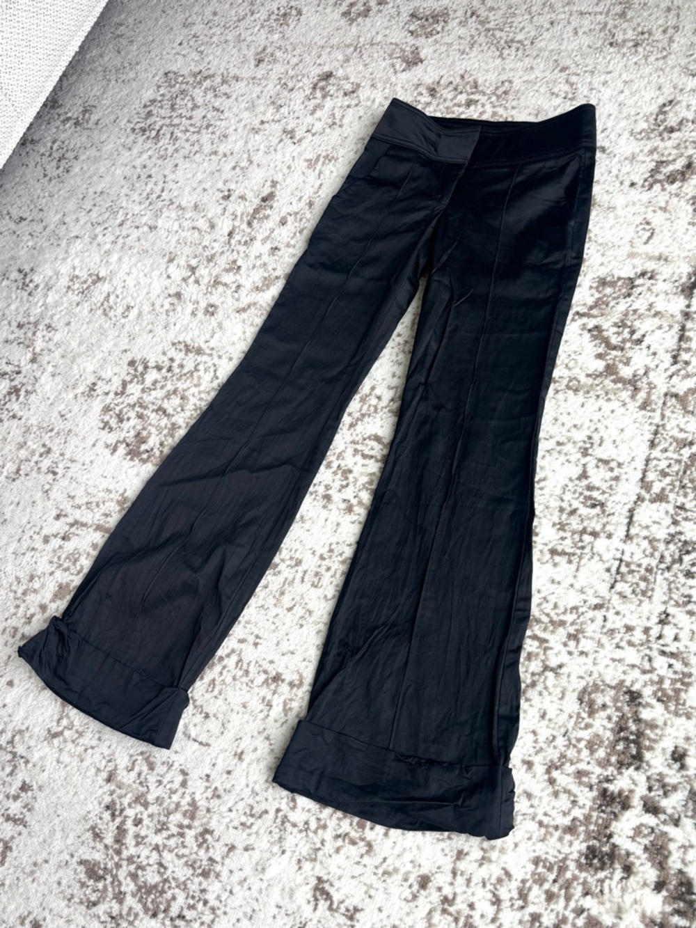 Vintage Y2K Bebe Low-rise Flare Satin Bell Bottom Black Trouser Pants - Picture 3 of 8